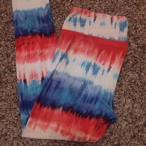 LuLaRoe Red, White & Blue Women's Tie-Dye Leggings. Size TC.